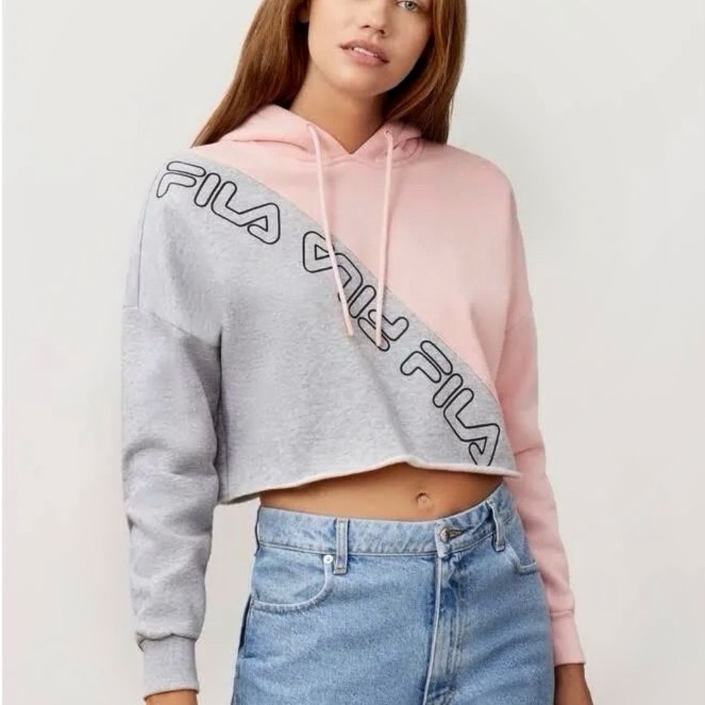 FILA Alianna Crop Hoodie Gray/Pink NWT